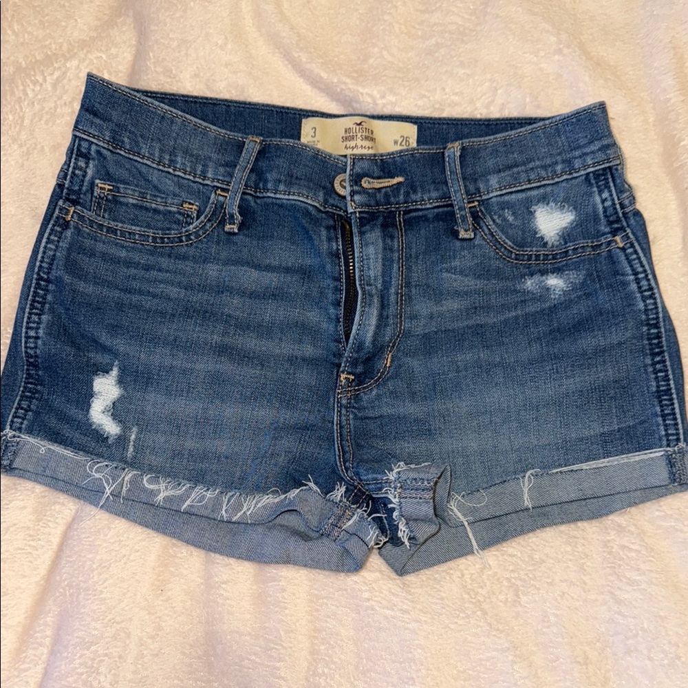 Hollister Blue Jean Shorts High-Waisted Cuffed
